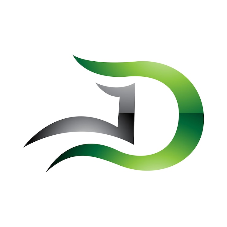 Vector icono de letra d brillante verde y negra con curvas onduladas