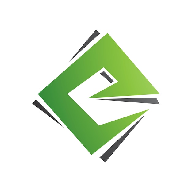 Icono de la letra E del diamante cuadrado verde y negro