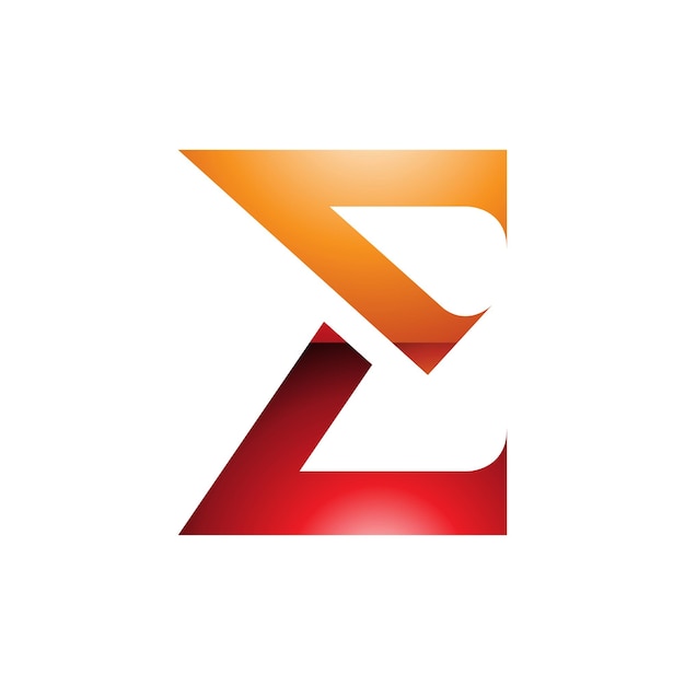 Icono de letra E elegante, brillante, nítido, naranja y rojo