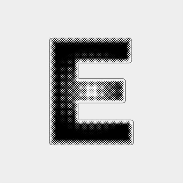 Icono de letra E vectorial de medio tono personalizable con diseño de línea negra