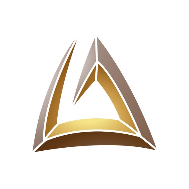 Icono de la letra A en espiral triangular marrón y dorado