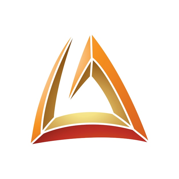 Icono de letra A espiral triangular naranja y dorado