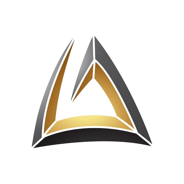 Icono de la letra en espiral triangular negra y dorada A