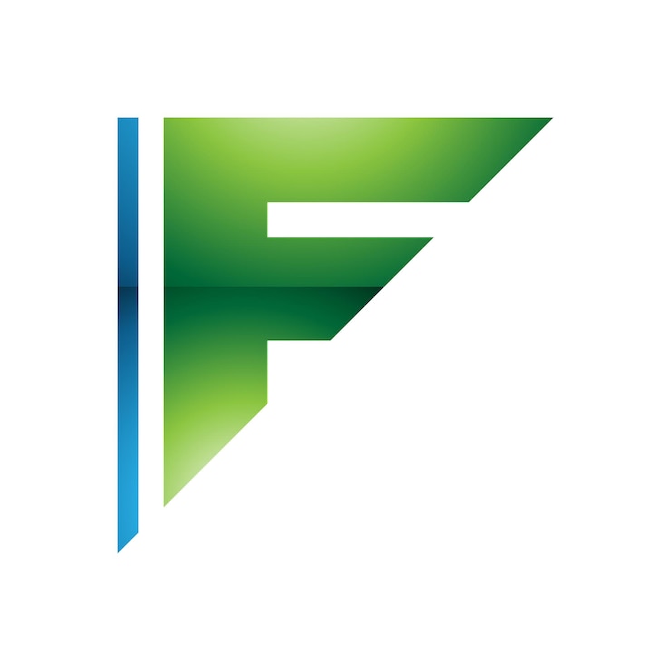 Vector icono de letra f triangular brillante azul y verde sobre un fondo blanco