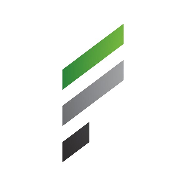 Icono de la letra F verde y gris con rayas diagonales