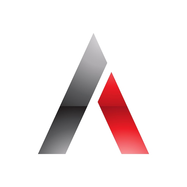 Icono de letra A en forma de trapecio brillante negro y rojo sobre un fondo blanco