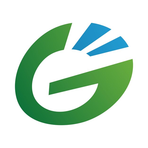 Icono de la letra G ovalada con rayas verdes y azules