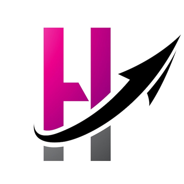Icono de la letra H futurista magenta y negra con una flecha