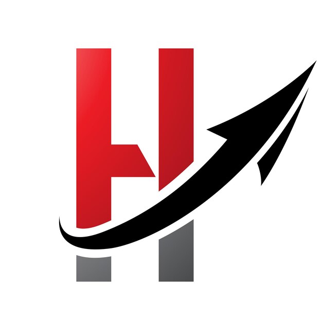 Icono de la letra H futurista roja y negra con una flecha