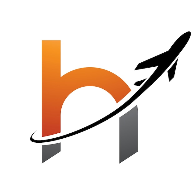 Icono de la letra H en minúscula naranja y negra con un avión sobre un fondo blanco