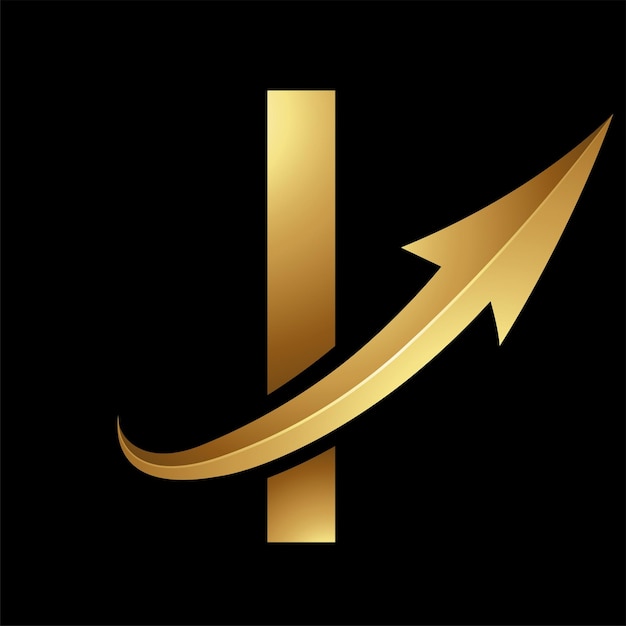 Icono de letra I futurista de oro con una flecha brillante sobre un fondo negro