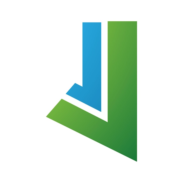 Icono de la letra J verde y azul con líneas rectas