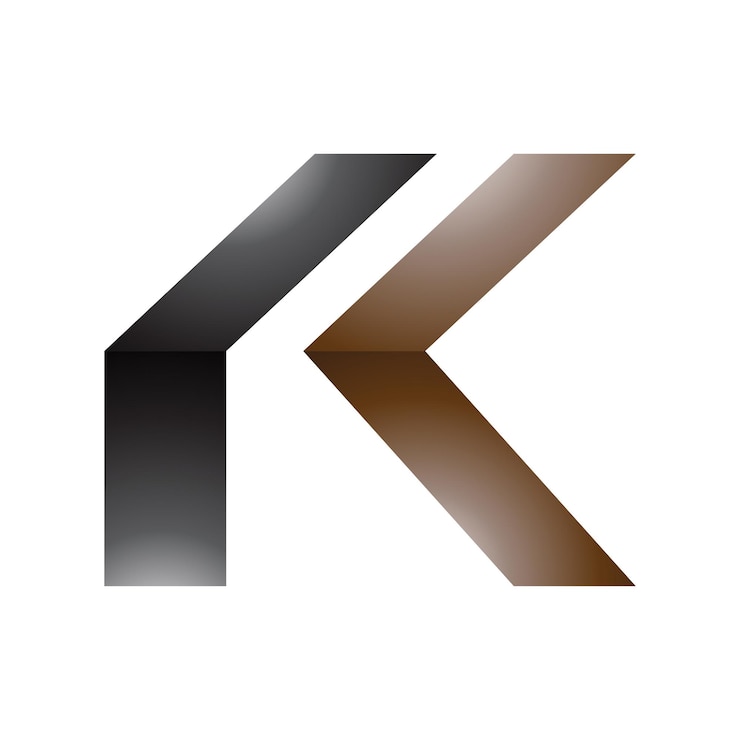 Vector icono de letra k doblada brillante marrón y negro sobre un fondo blanco