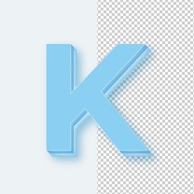 Icono de la letra K en tono de hielo azul claro 3D con fondo editable