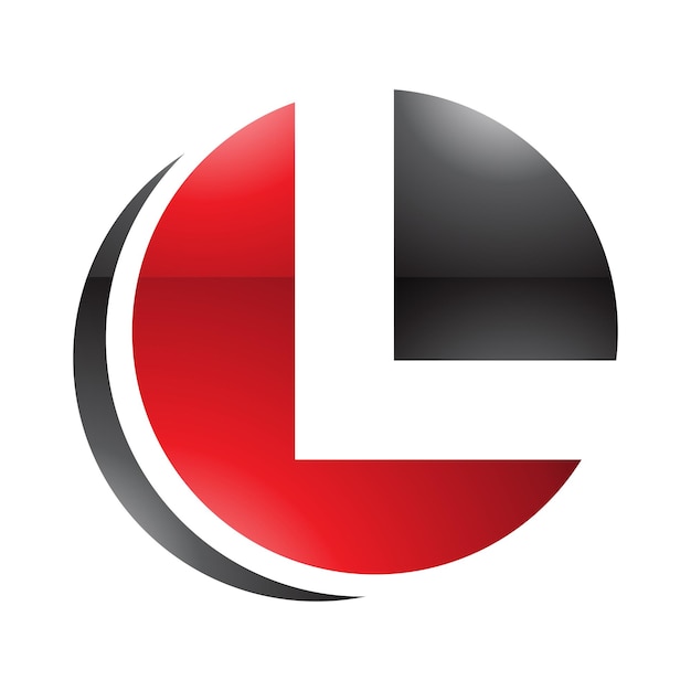 Icono de la letra L en forma de círculo brillante rojo y negro