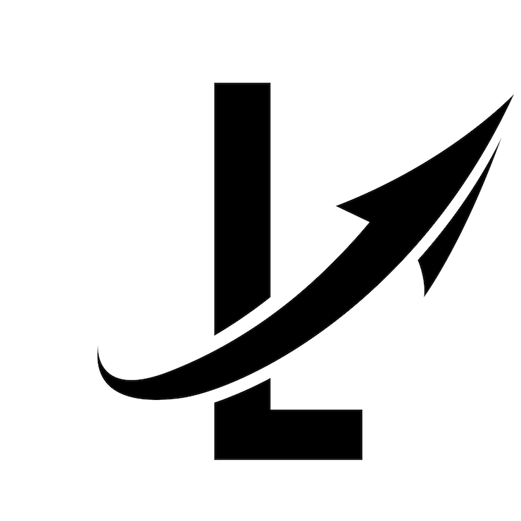 Vector icono de la letra l futurista negra con una flecha sobre un fondo blanco