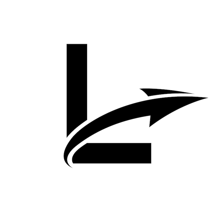 Vector icono de la letra l en mayúscula negra con una flecha sobre un fondo blanco