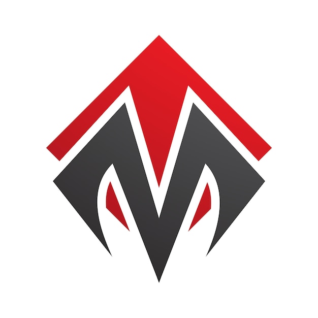 Icono de letra M en forma de diamante cuadrado rojo y negro