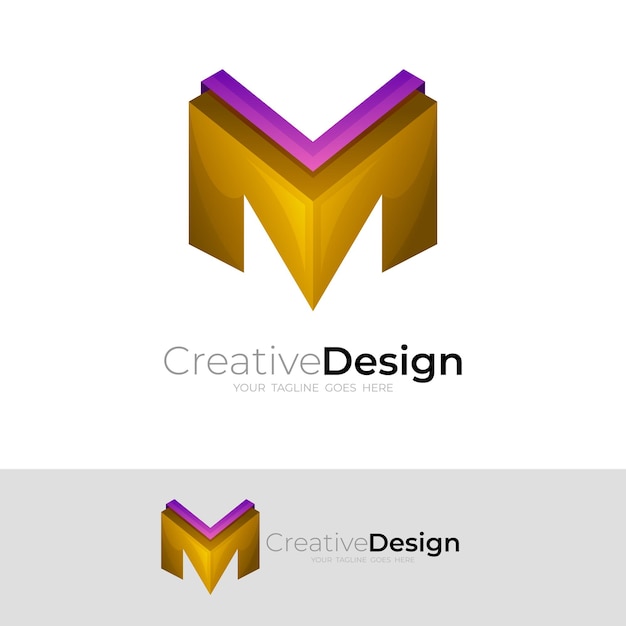 Icono de letra M con logotipos simples y coloridos 3d