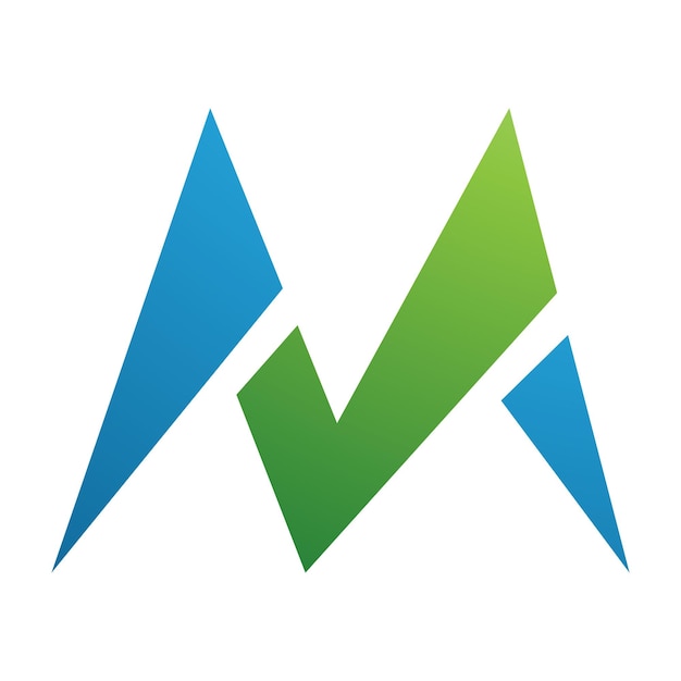 Icono de la letra M con punta puntiaguda verde y azul