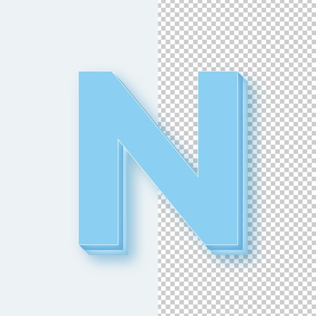 Icono de la letra N en tono de hielo azul claro 3D con fondo editable