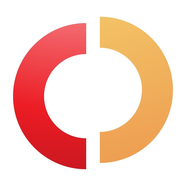 Icono de letra O en forma de división naranja y roja