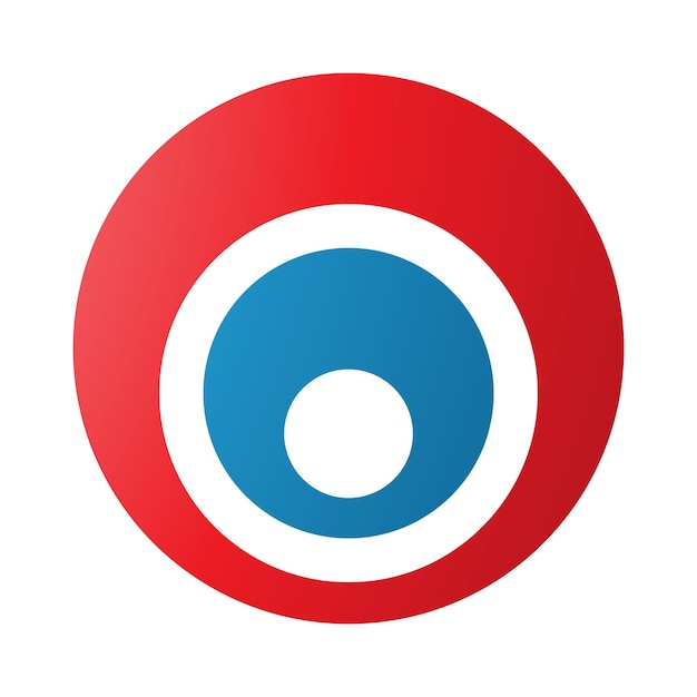 Icono de letra O rojo y azul con círculos anidados