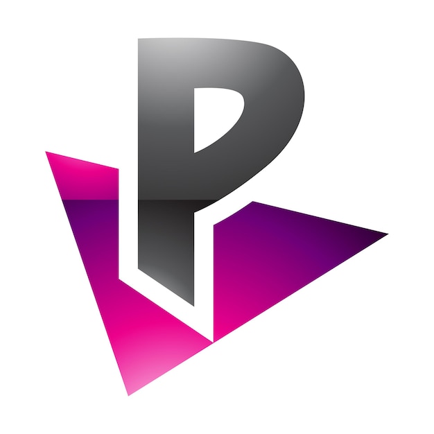 Icono de la letra P brillante magenta y negra con un triángulo sobre un fondo blanco