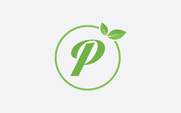 Ícono de la letra P de la naturaleza y vector de diseño del logotipo de hojas saludables