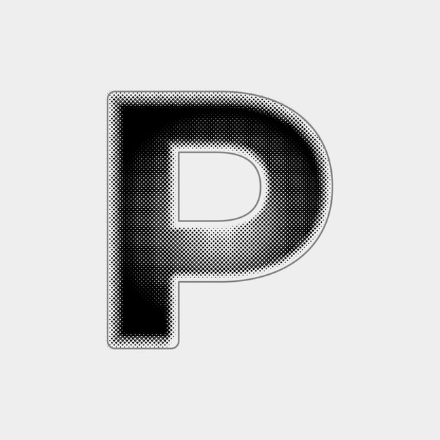 Icono de letra P vectorial de medio tono personalizable con diseño de línea negra