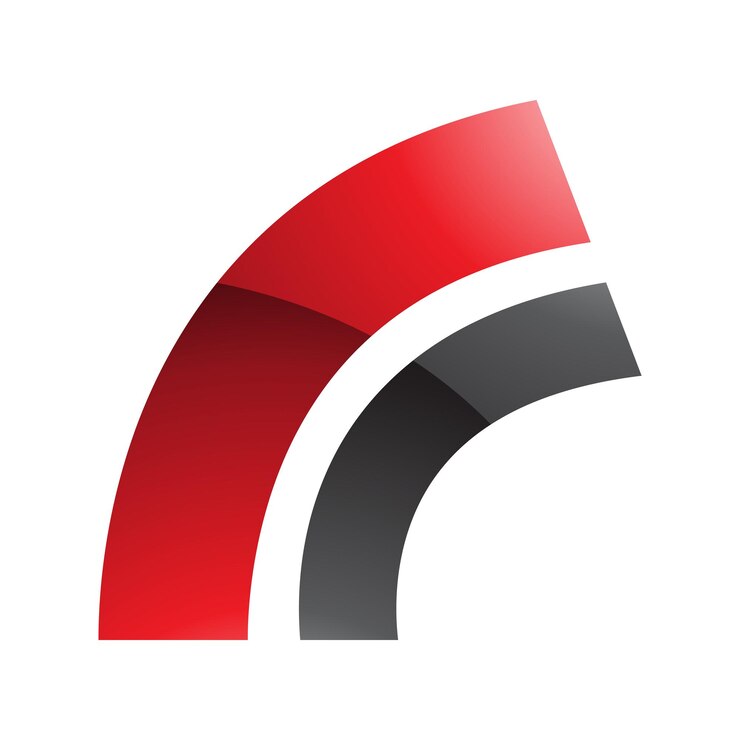 Vector icono de la letra r en forma de arco brillante rojo y negro