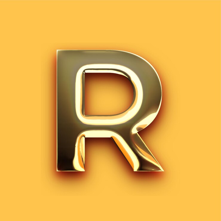 Vector icono de letra r de oro cromado premium con fondo amarillo personalizable