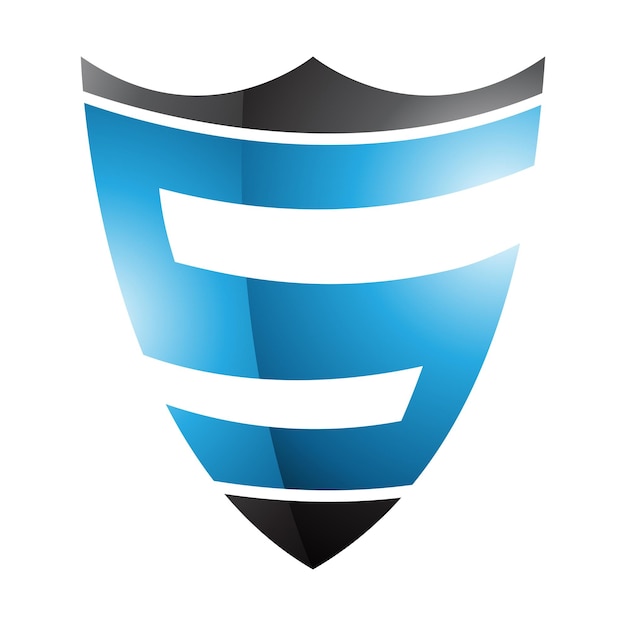 Icono de letra S en forma de escudo brillante azul y negro sobre un fondo blanco