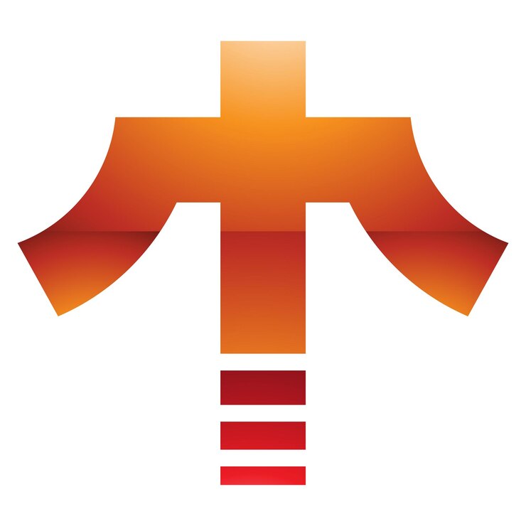 Vector icono de letra t en forma de cruz brillante naranja y rojo
