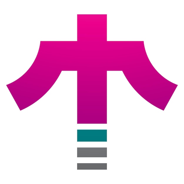 Vector icono de letra t en forma de cruz magenta y verde