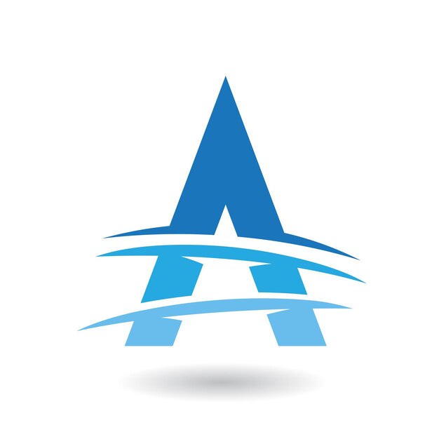 Icono de letra A triangular azul con tres líneas Swooshing