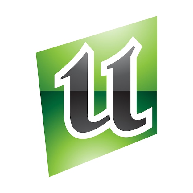 Vector icono de letra u en forma de cuadrado distorsionado verde y negro brillante sobre un fondo blanco