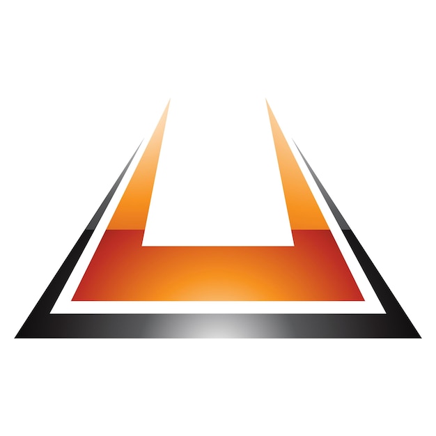 Icono de letra U en forma de pico en color naranja y negro brillante en negrita sobre un fondo blanco