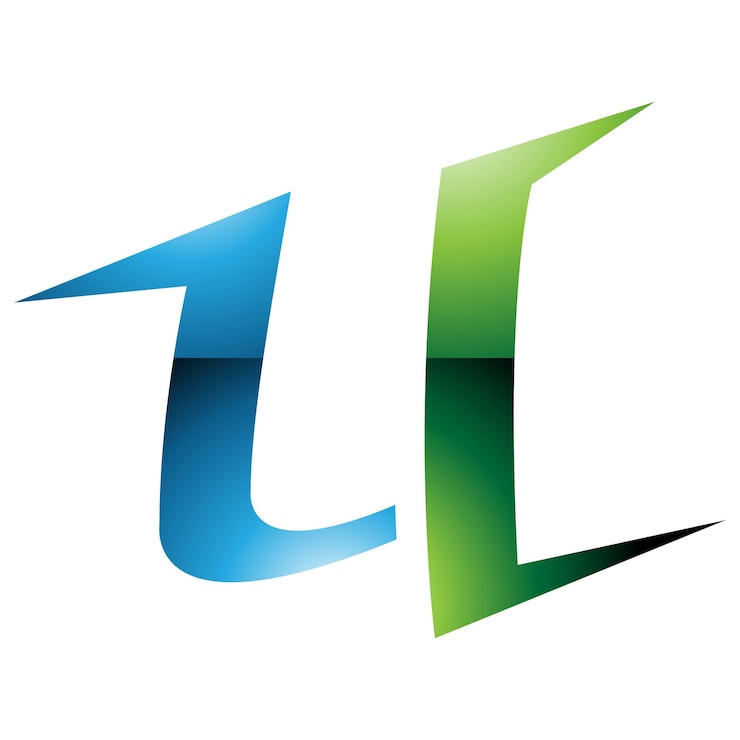 Vector icono de la letra u en forma de picos brillantes verdes y azules