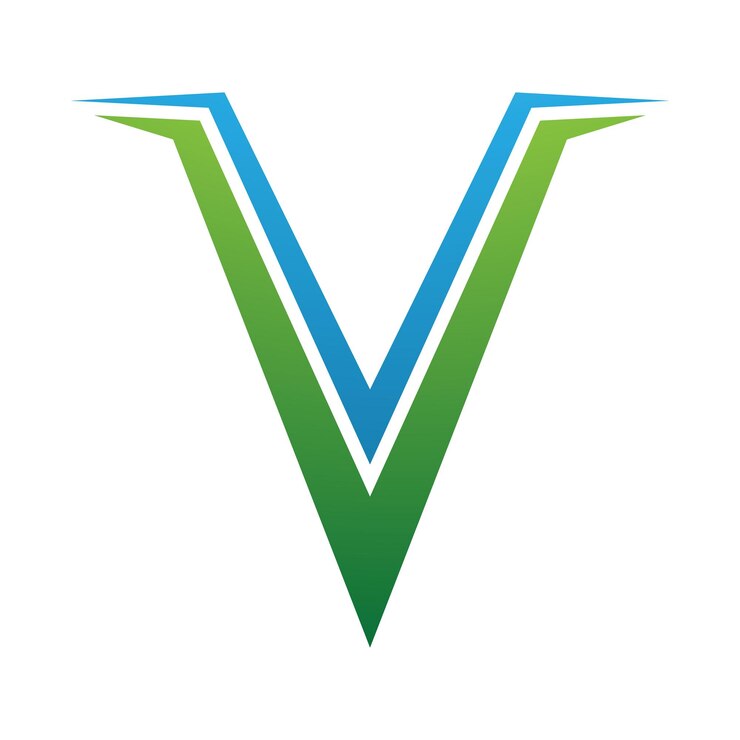 Vector icono de la letra v en forma de pico verde y azul