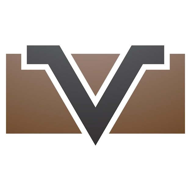 Vector icono de la letra v en forma de rectángulo marrón y negro