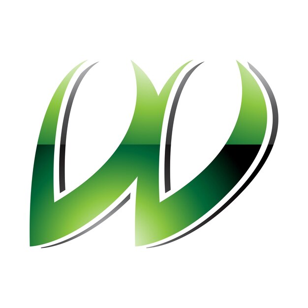 Vector icono de la letra w en forma de cursiva brillante verde y negra