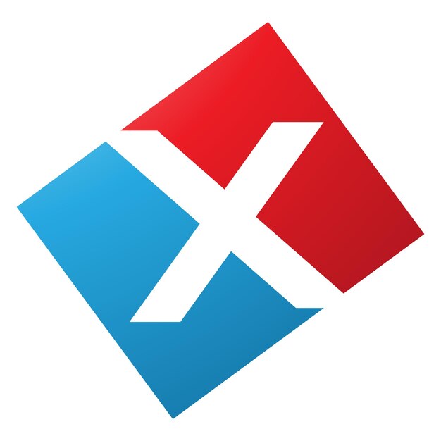 Icono de letra X en forma de rectángulo rojo y azul