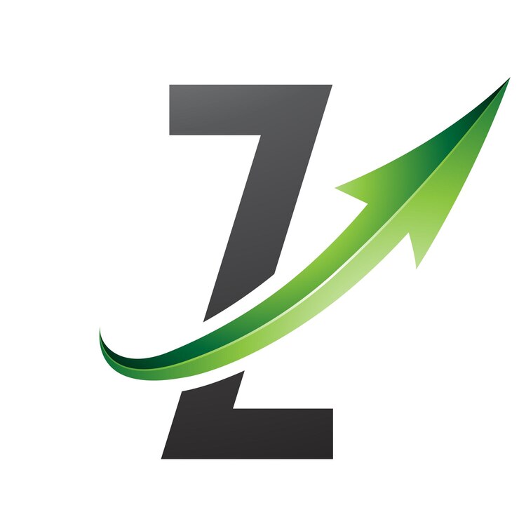 Vector icono de la letra z futurista verde y negra con una flecha brillante sobre un fondo blanco