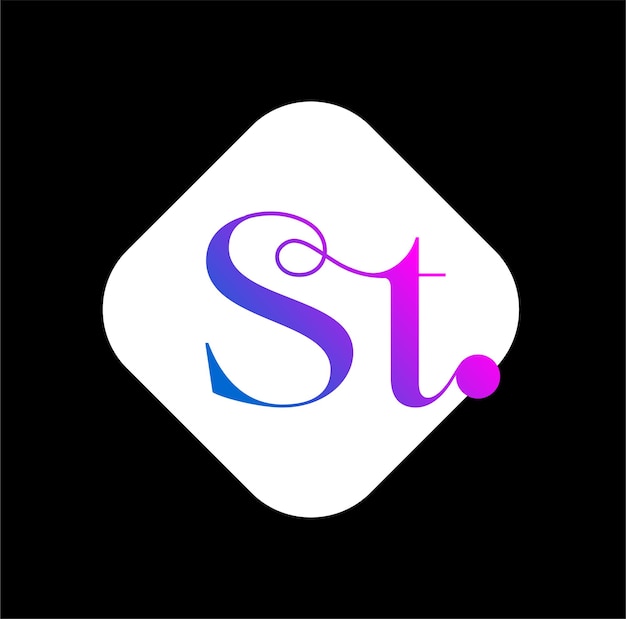 Icono de letras iniciales de la marca ST con forma cuadrada