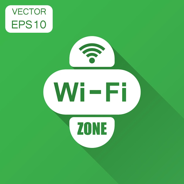 Icono de letrero de internet de zona Wi-Fi en estilo plano Ilustración vectorial de tecnología inalámbrica Wi-Fi con sombra larga Concepto de negocio de zona wifi de red