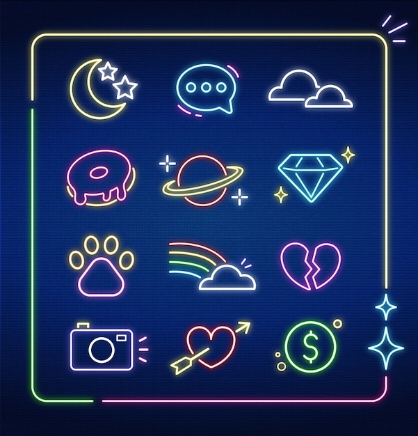 Icono de letrero de neón colorido con fondo texturizado