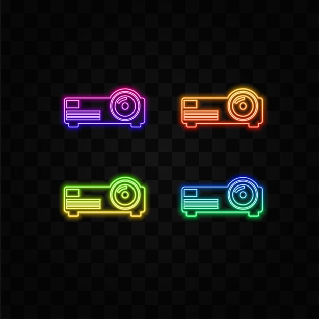icono de letrero de video proyector en estilo plano estilo neón dispositivo de presentación de cine ilustración vectorial en
