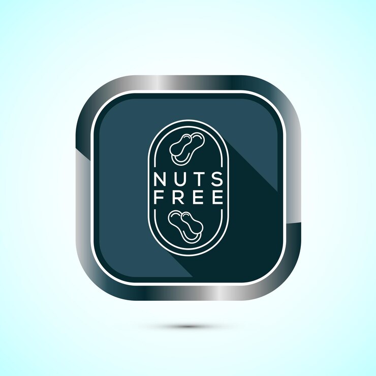 Vector icono libre de cacahuetes sin etiqueta de nueces ilustración del logotipo libre de alérgenos diseño del botón de sombra gris