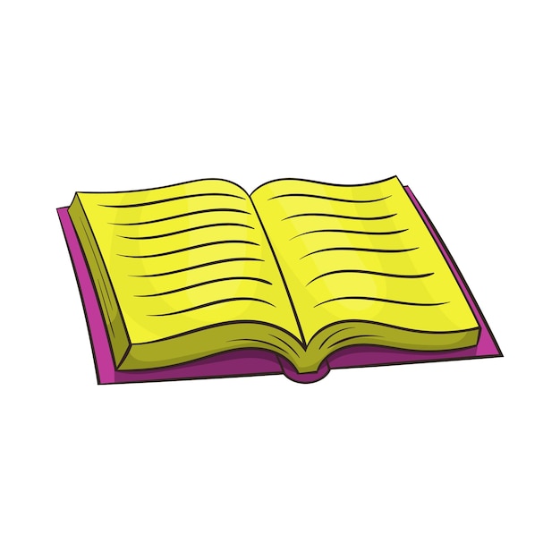 Icono de libro abierto en estilo de dibujos animados sobre un fondo blanco